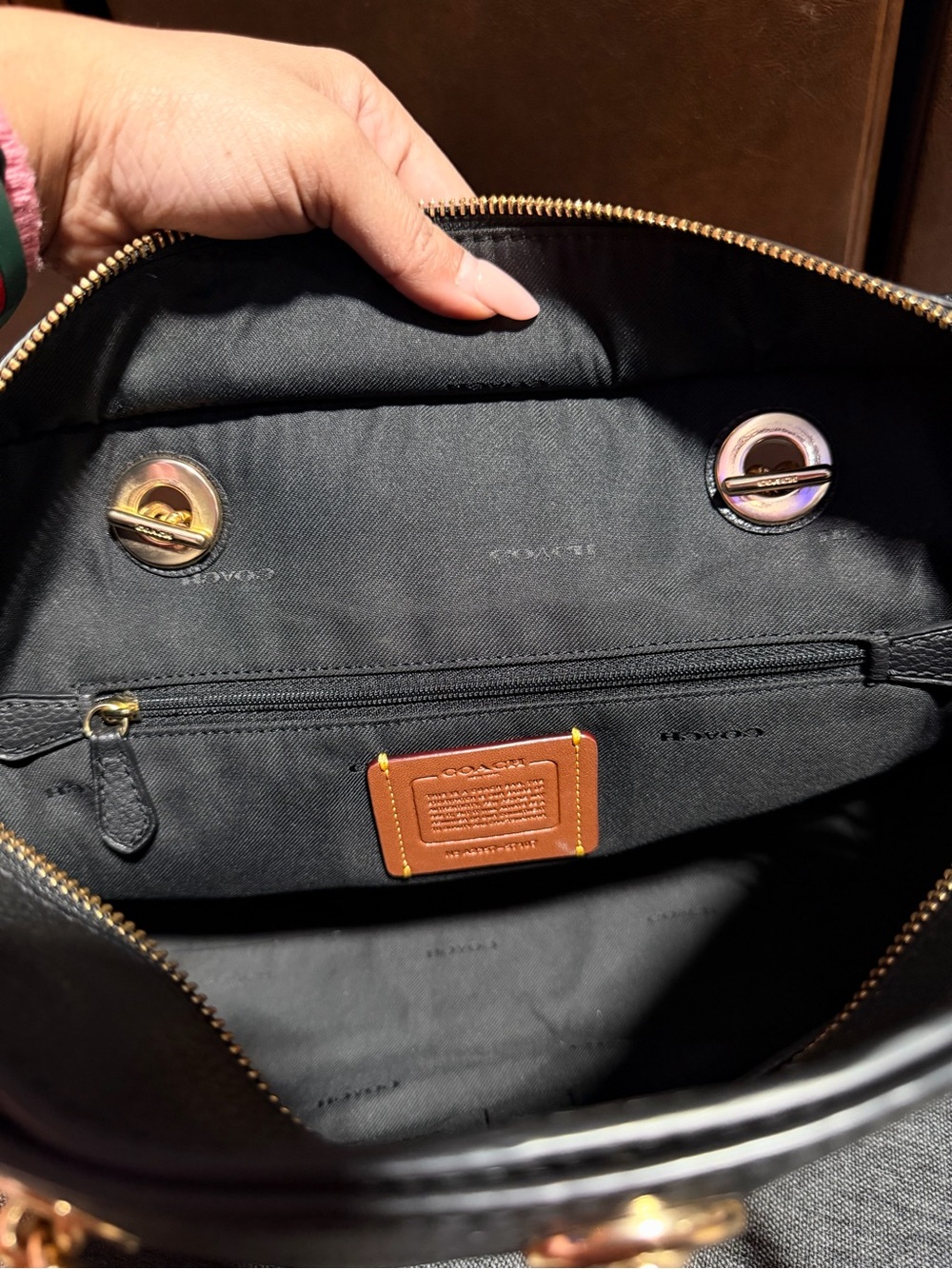Coach Black Leather Tote with Gold Chain Details - Picture 11 of 13